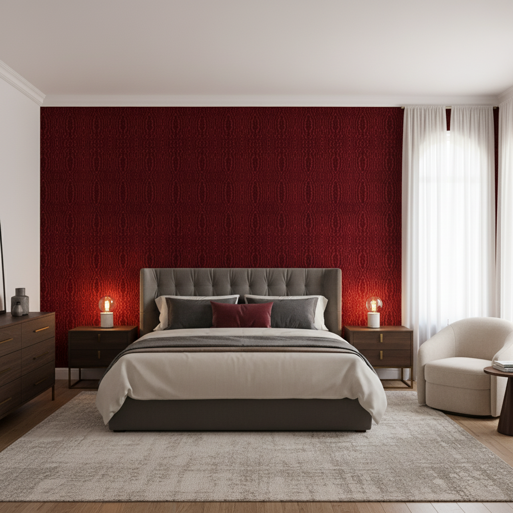Callow Velvet Ruby — Bedroom Room Setting