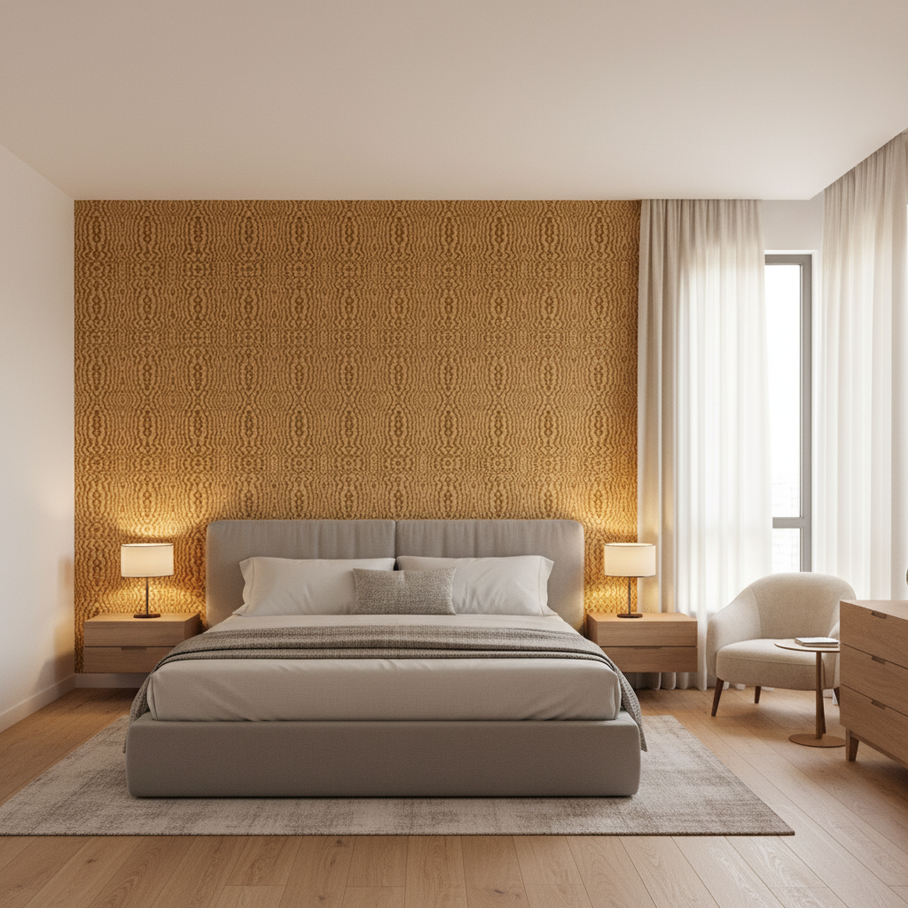 Callow Velvet Golden — Bedroom Room Setting