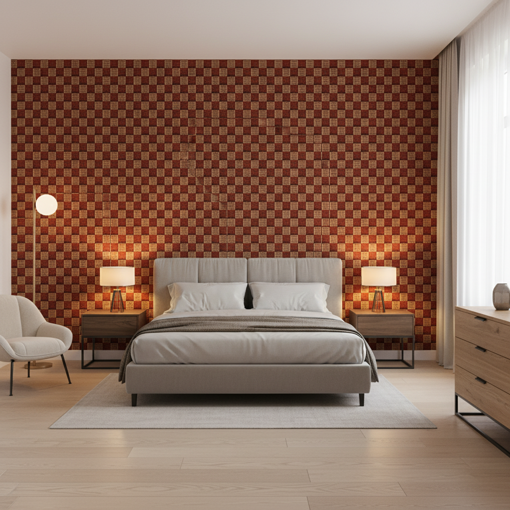 Allonby Weave Ruby — Bedroom Room Setting