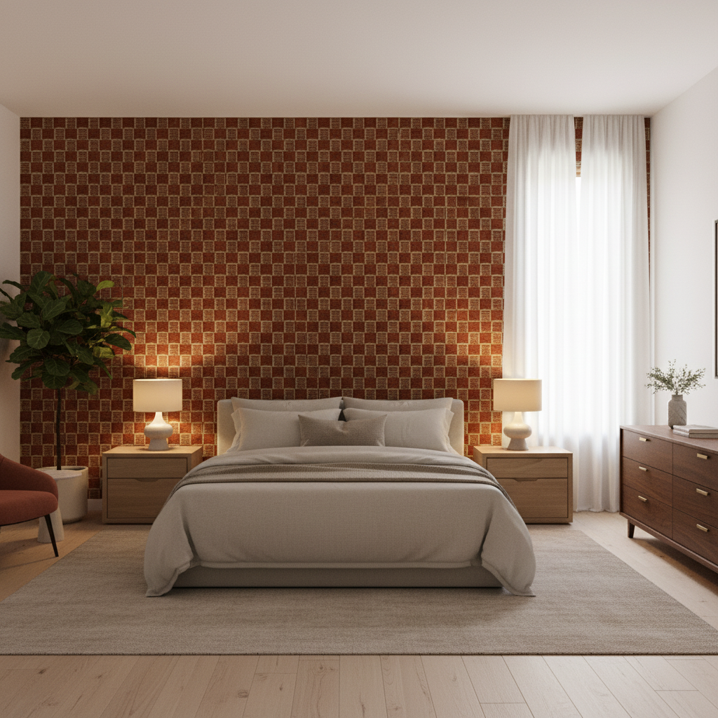 Allonby Weave Cinnabar — Bedroom Room Setting