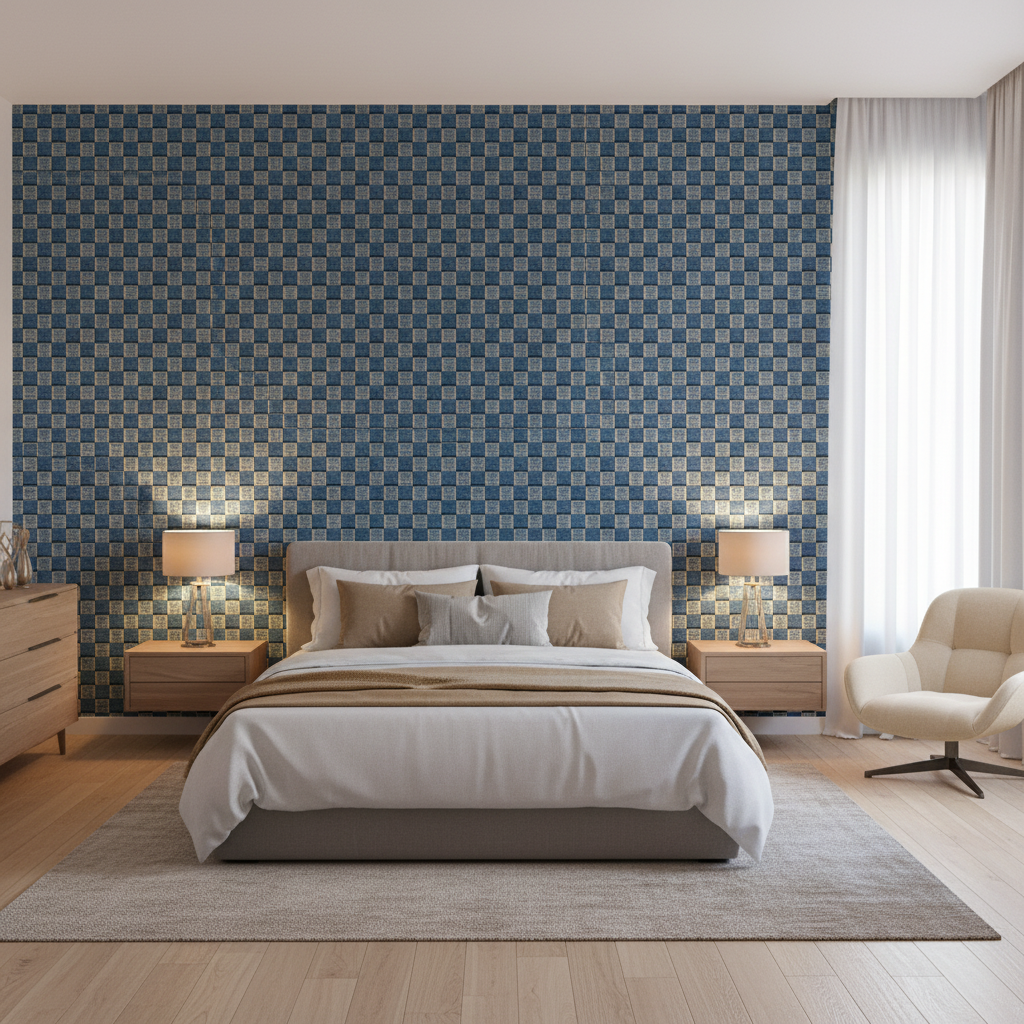 Allonby Weave Blue — Bedroom Room Setting