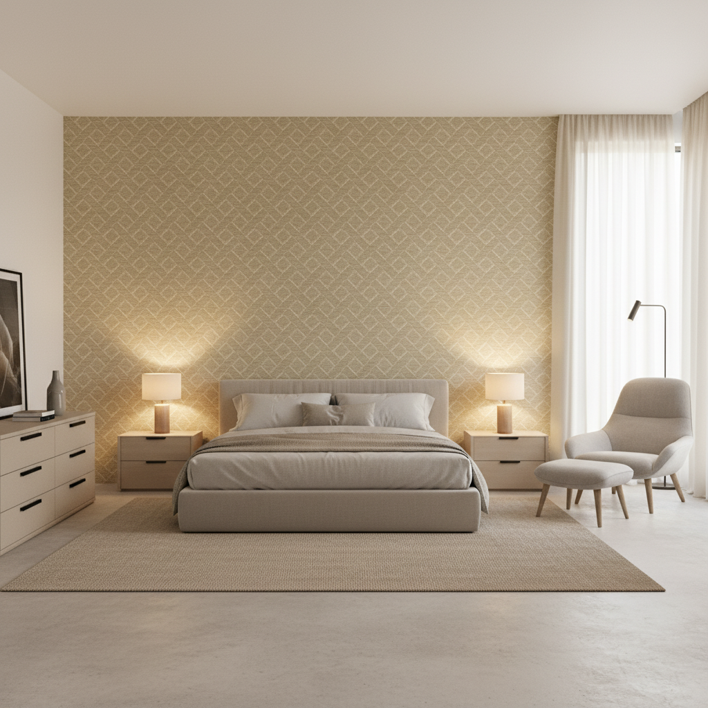 Maldon Weave Fog — Bedroom Room Setting