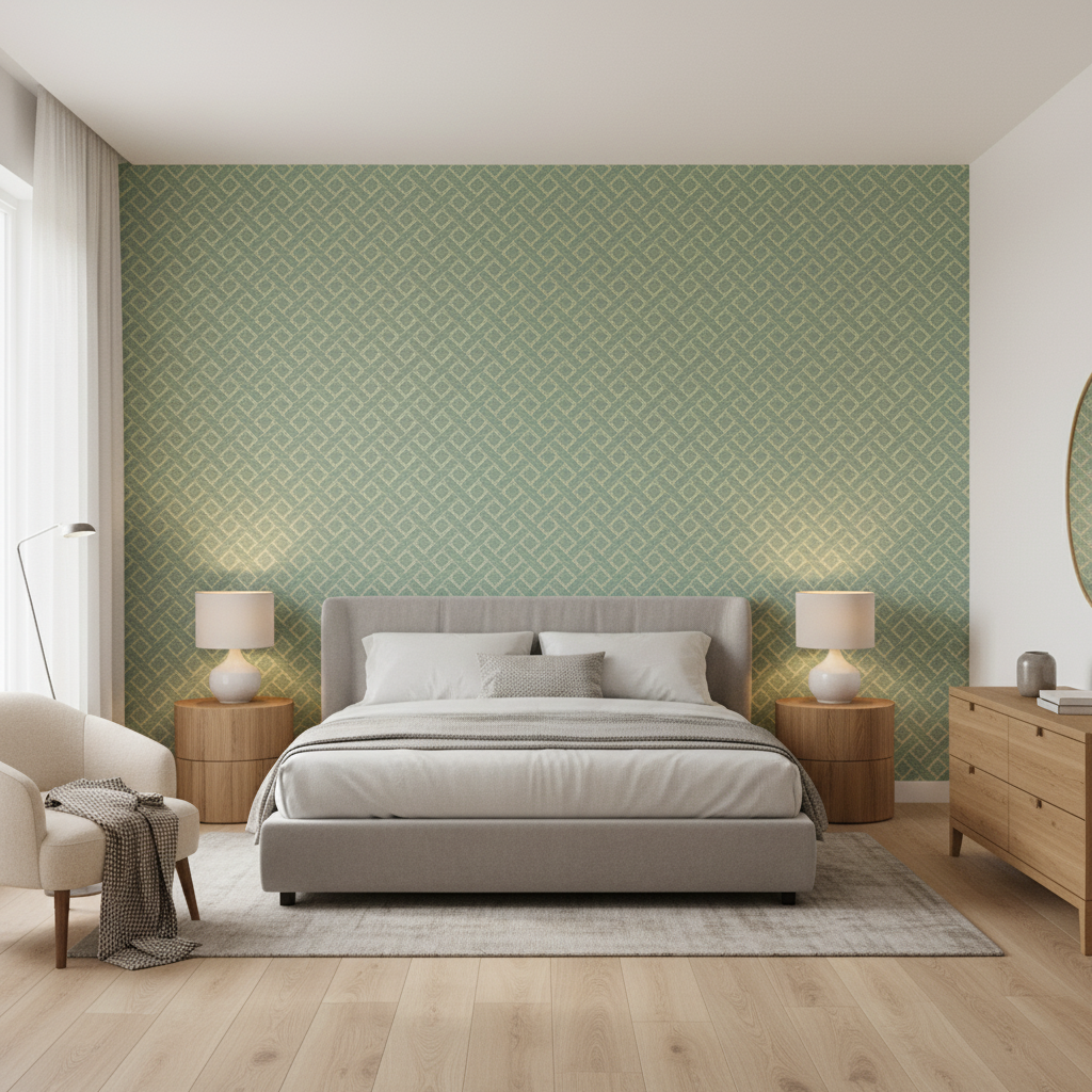 Maldon Weave Mist — Bedroom Room Setting