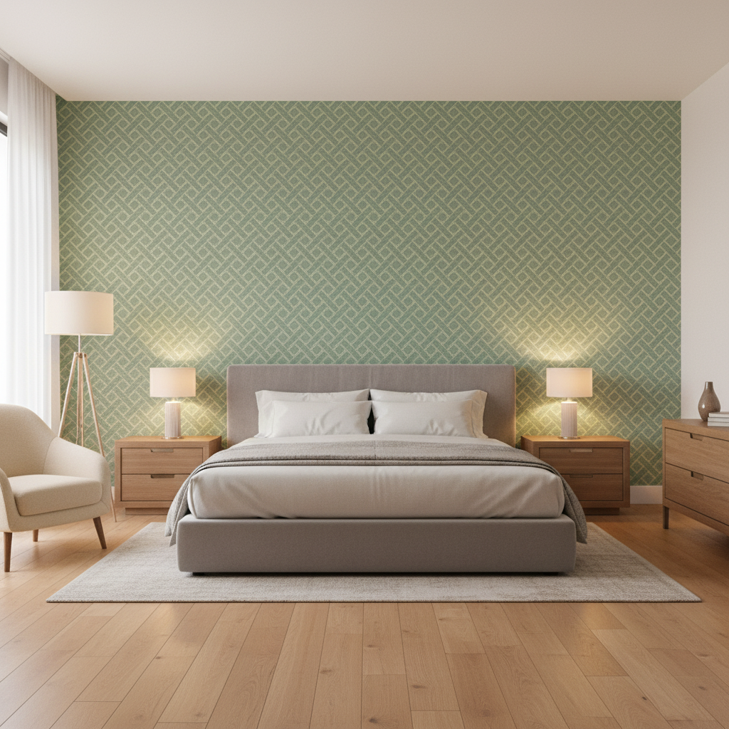 Maldon Weave Mist — Bedroom Room Setting