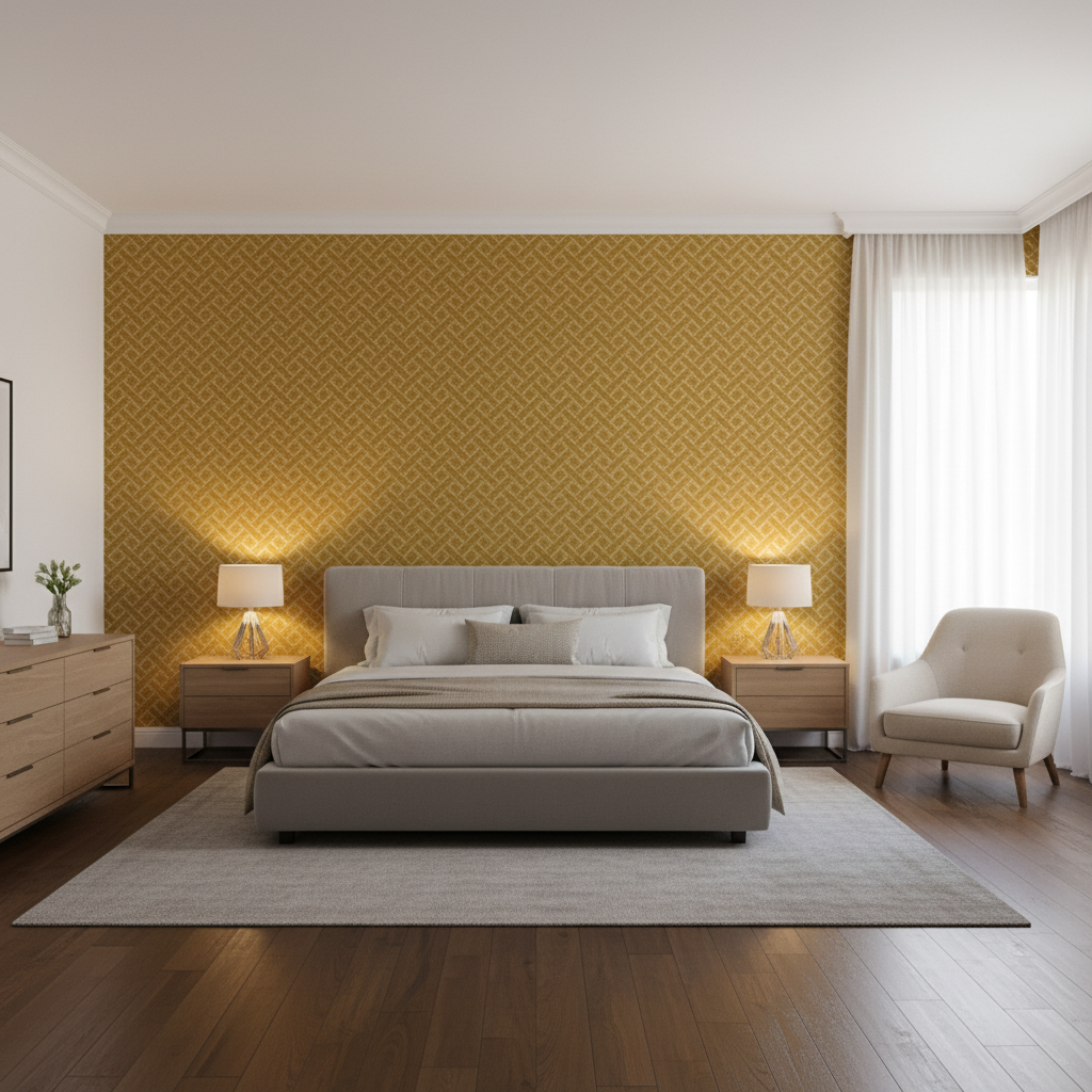 Maldon Weave Gold — Bedroom Room Setting