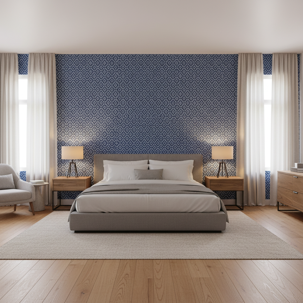 Seaford Weave Blue — Bedroom Room Setting