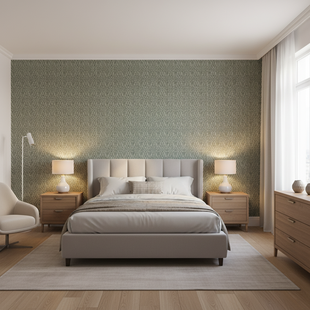 Blyth Weave Mist — Bedroom Room Setting