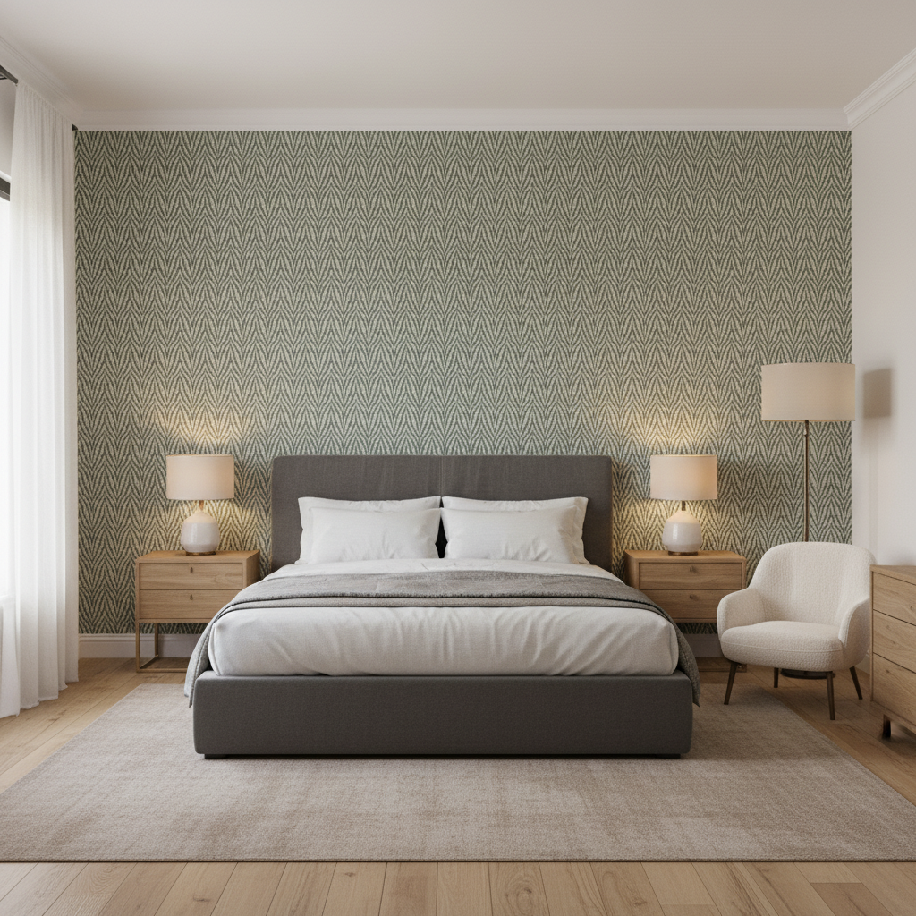 Blyth Weave Mist — Bedroom Room Setting