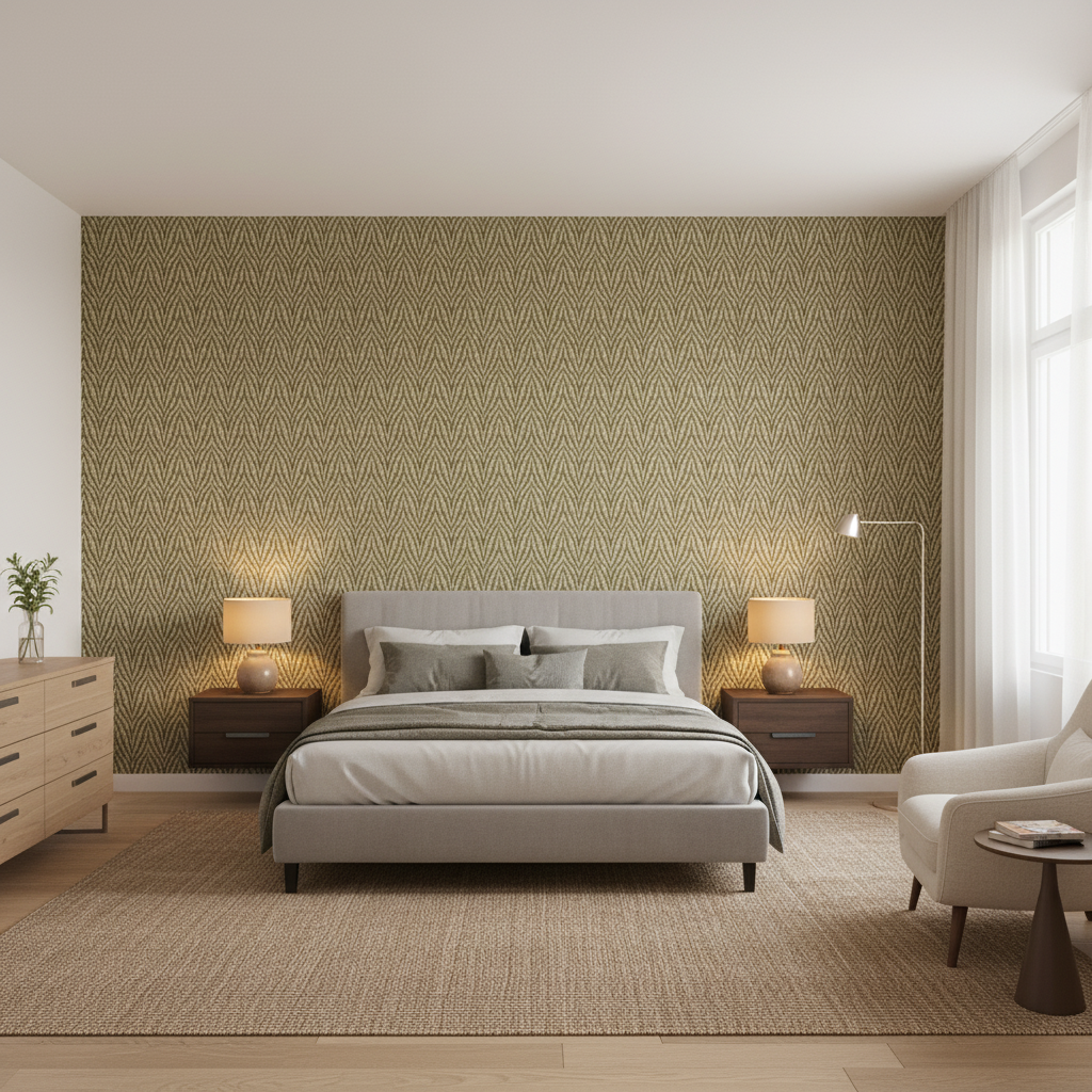 Blyth Weave Moss — Bedroom Room Setting