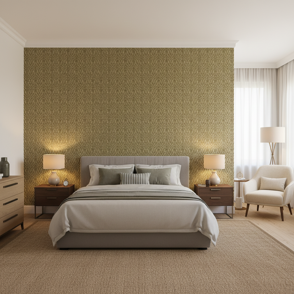 Blyth Weave Moss — Bedroom Room Setting