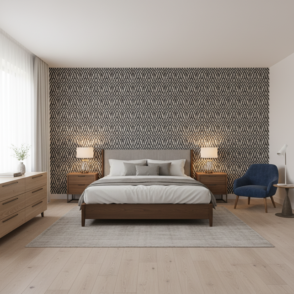 Blyth Weave Navy — Bedroom Room Setting