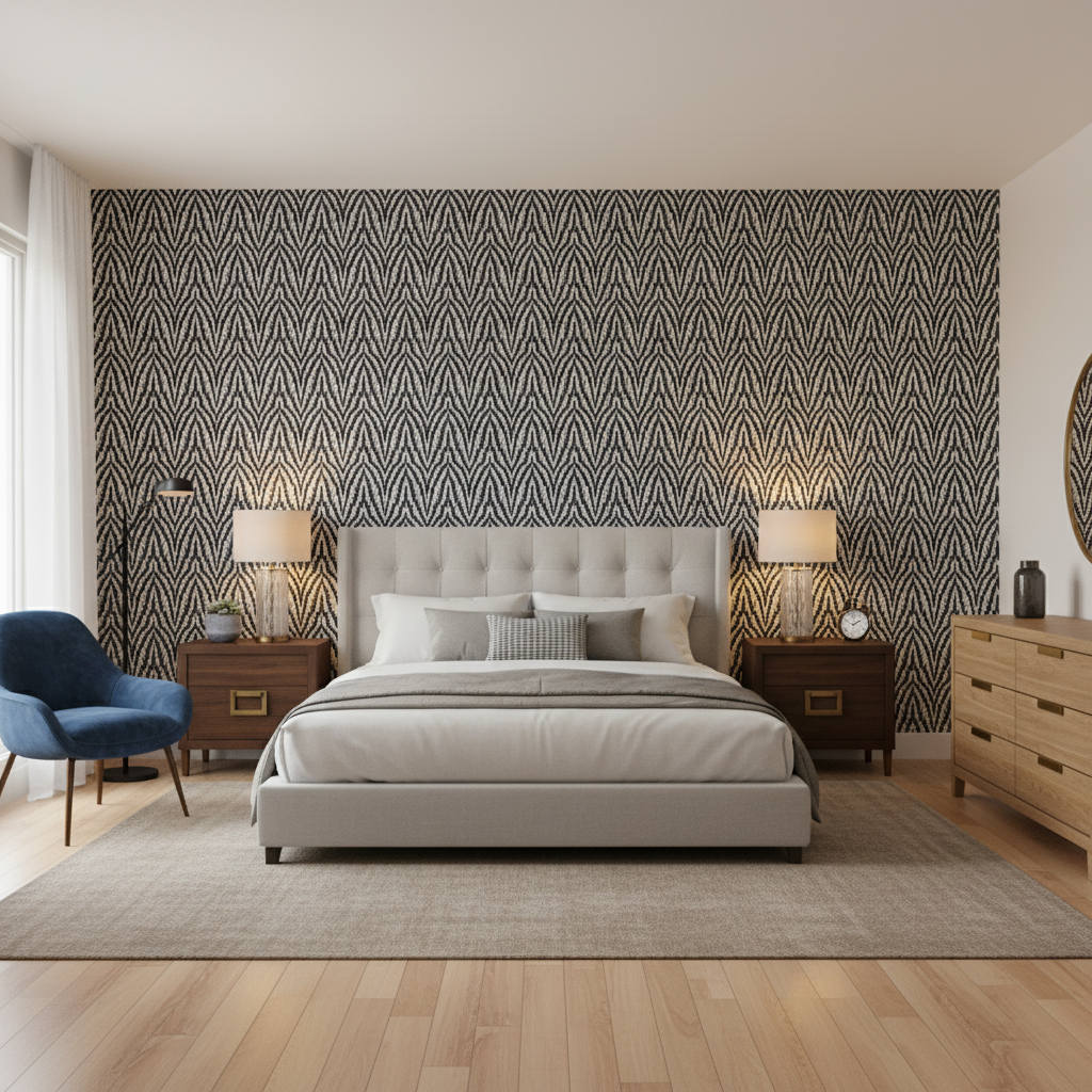 Blyth Weave Navy — Bedroom Room Setting