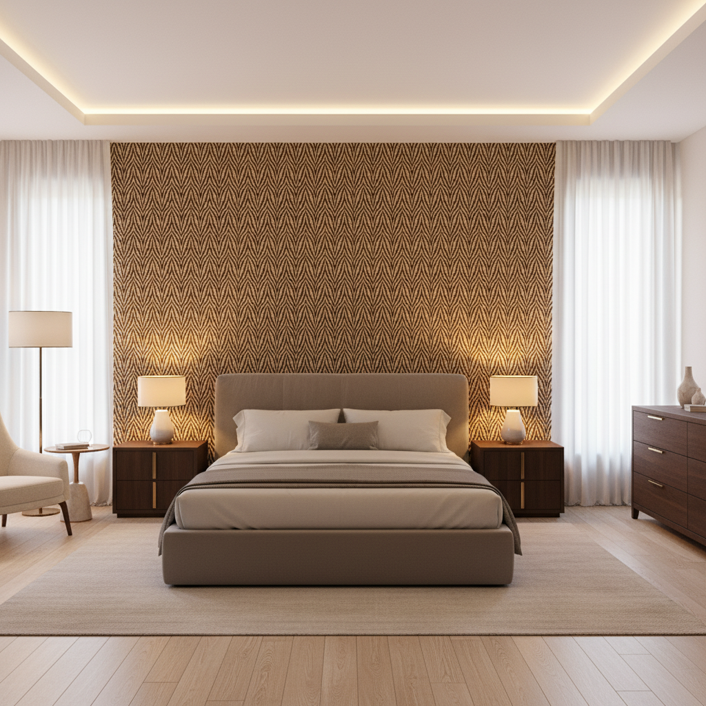 Blyth Weave Umber — Bedroom Room Setting