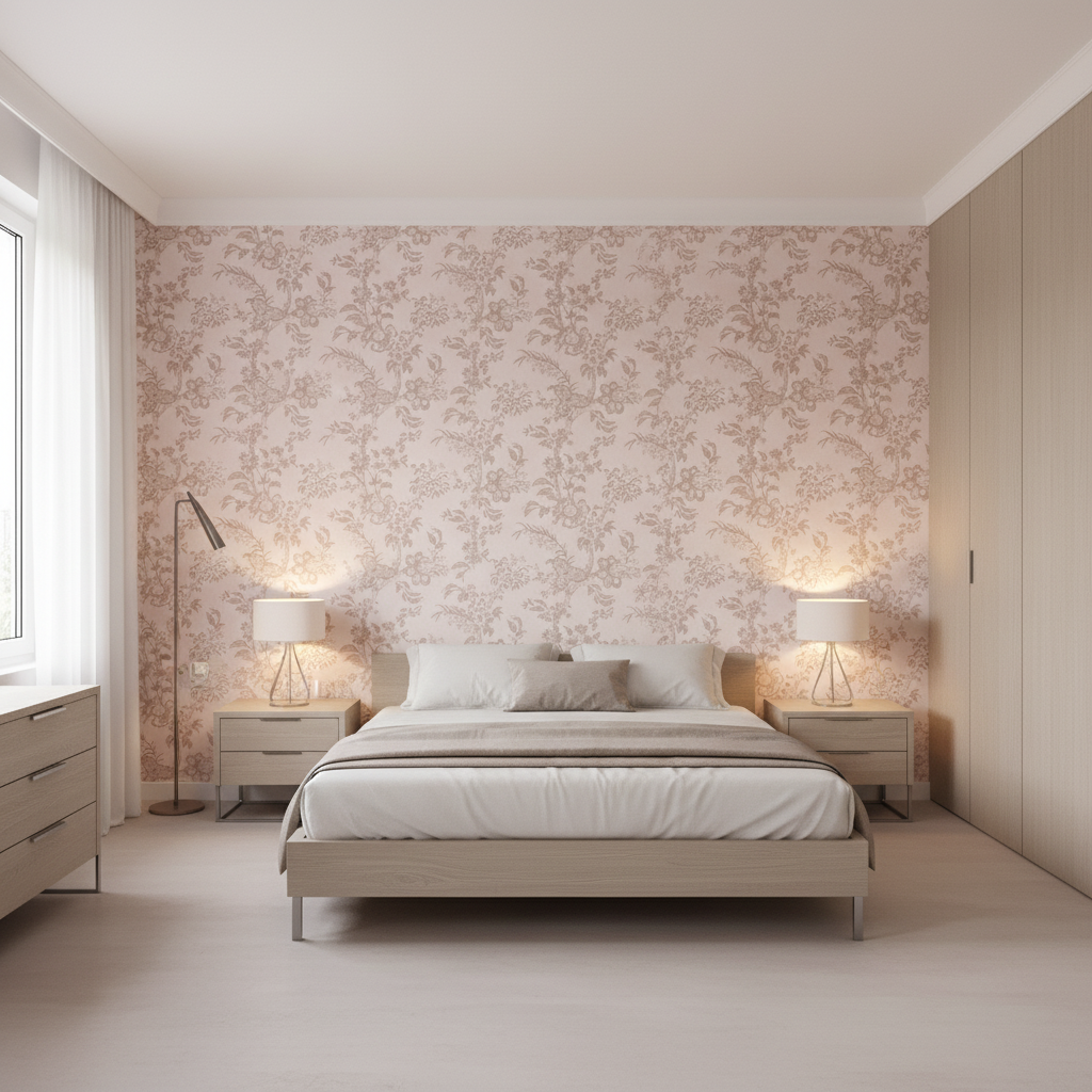 Beijing Blossom Taupe — Bedroom Room Setting