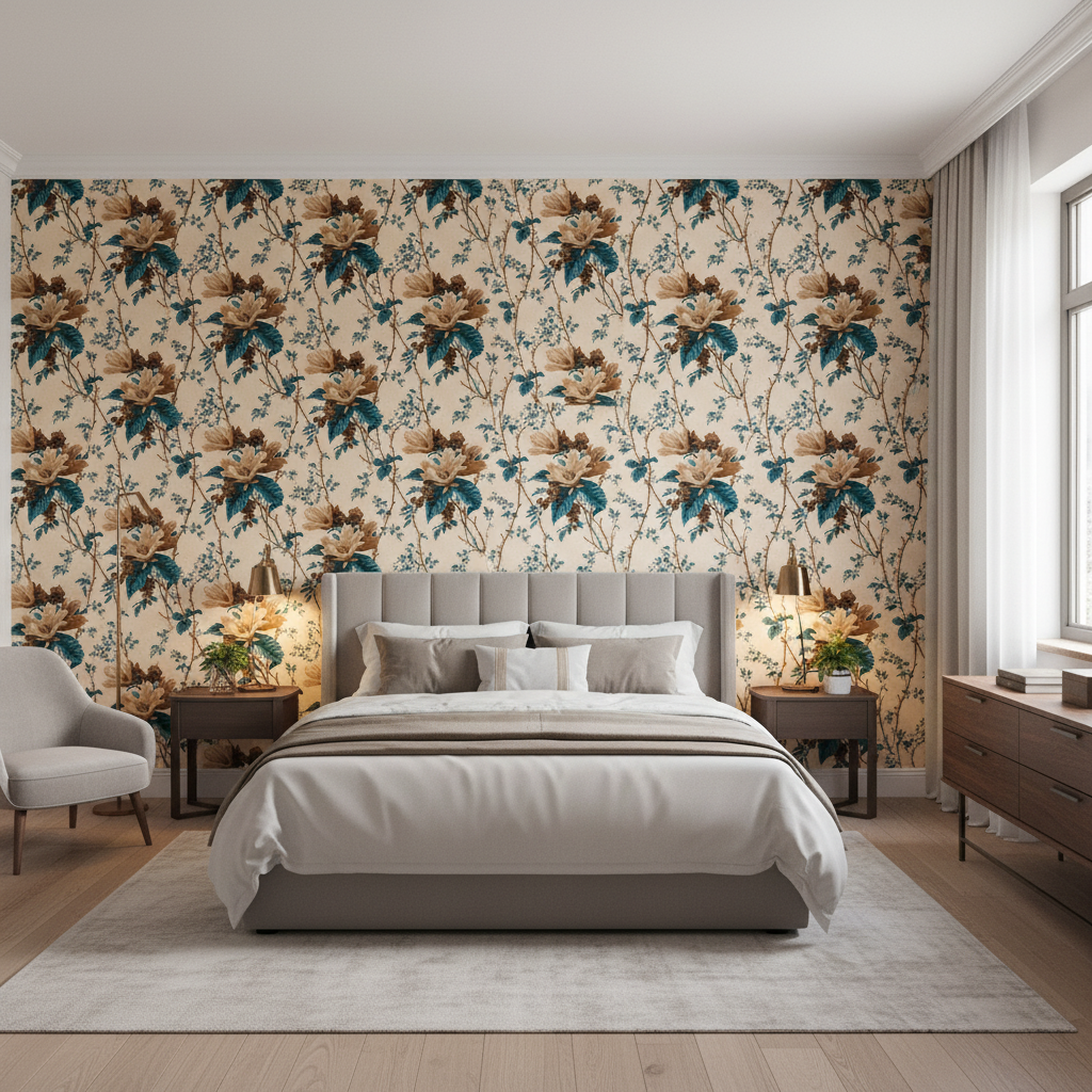 De La Tour Blu/Brow/Ecru — Bedroom Room Setting