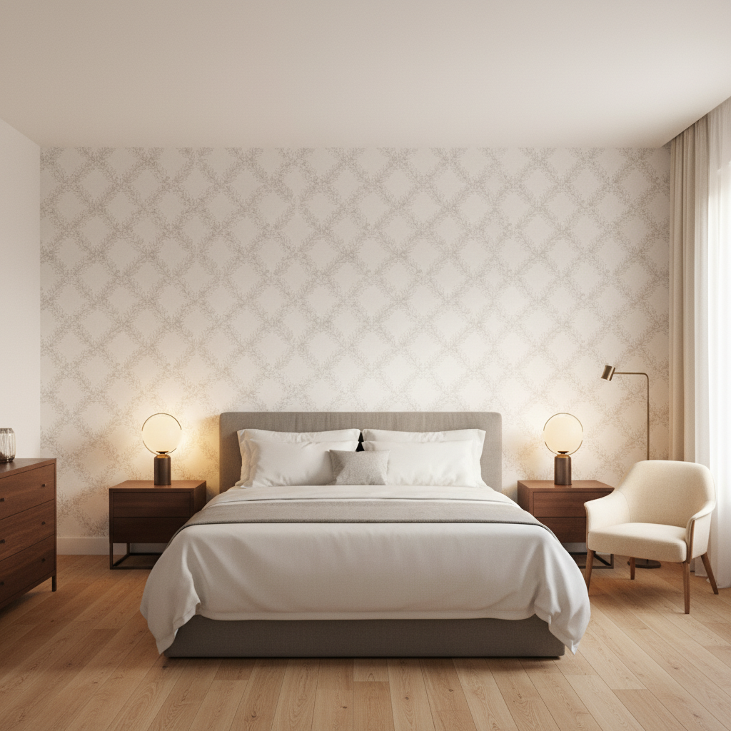 Leaf Trellis white — Bedroom Room Setting