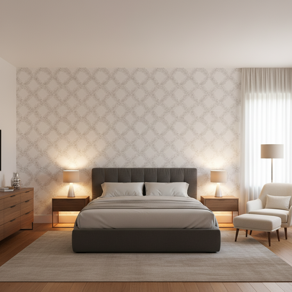 Leaf Trellis white — Bedroom Room Setting