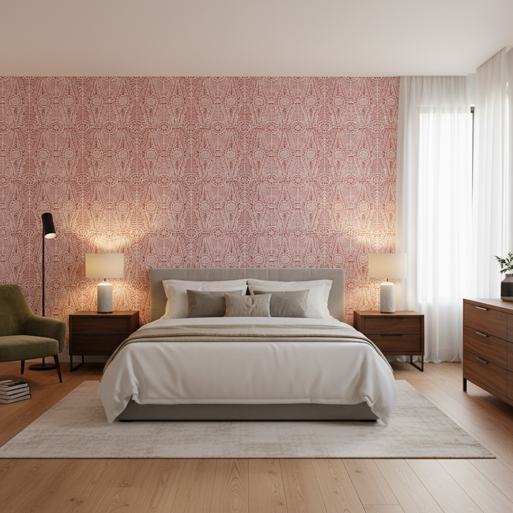 Drayton Print Rust — Bedroom Room Setting