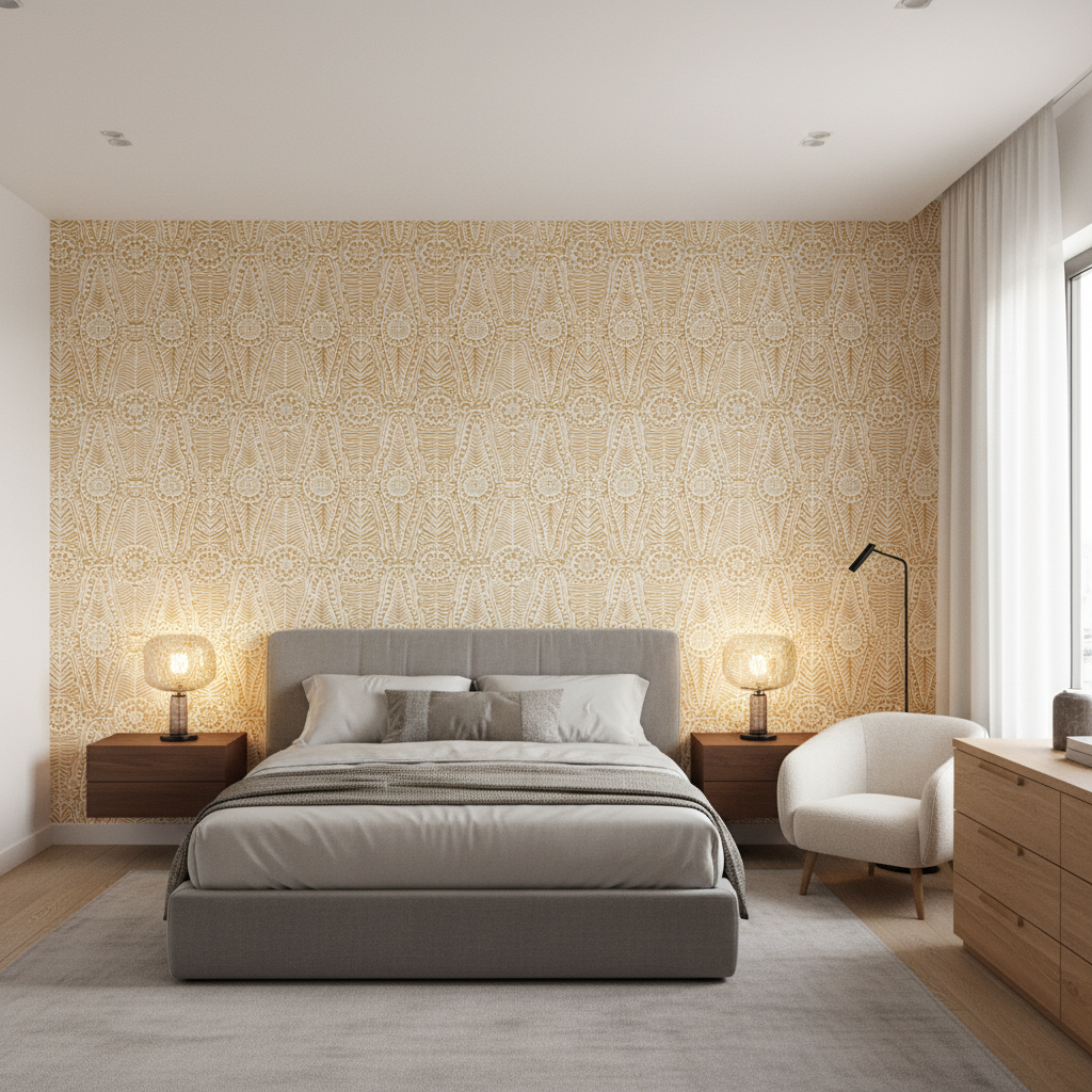 Drayton Print Maize — Bedroom Room Setting