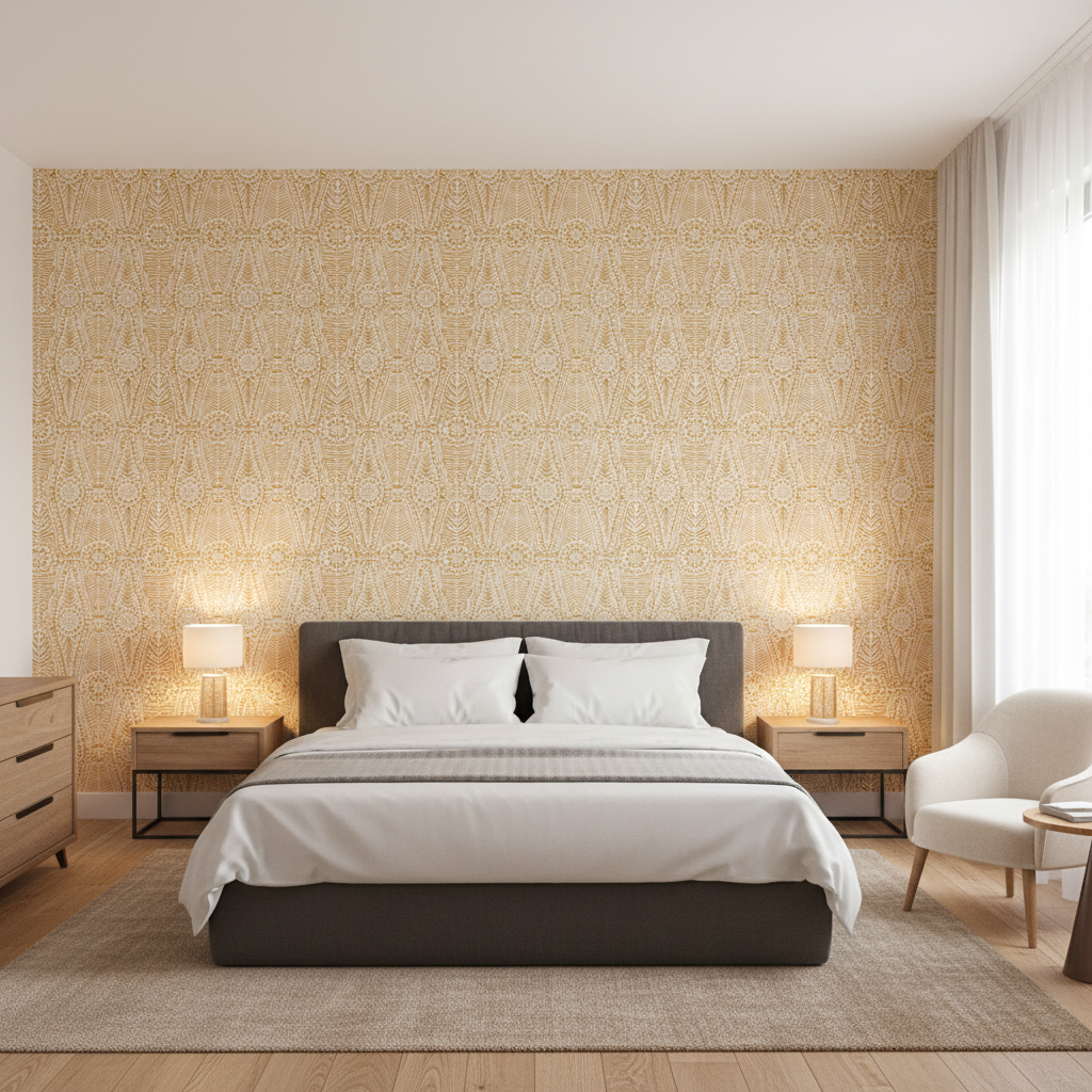 Drayton Print Maize — Bedroom Room Setting