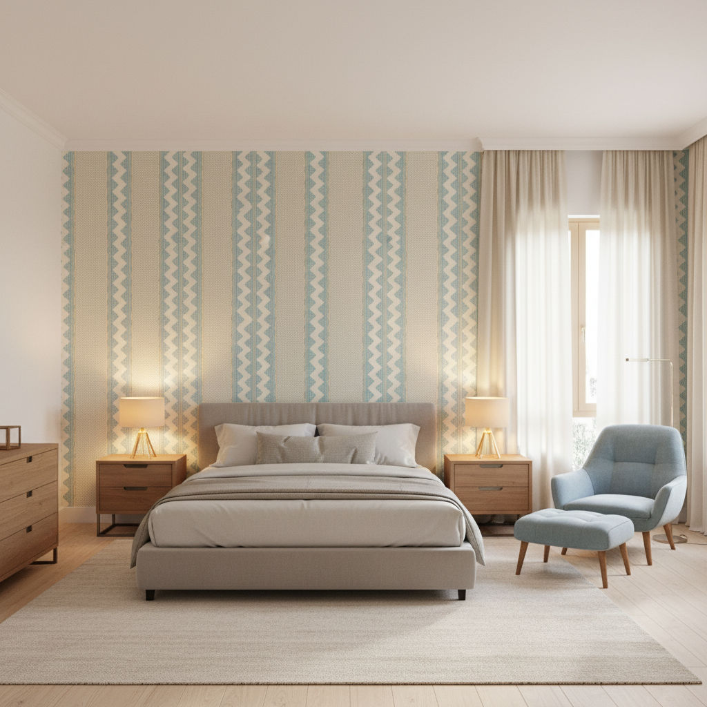 Whitaker Print Ocean/Gold — Bedroom Room Setting