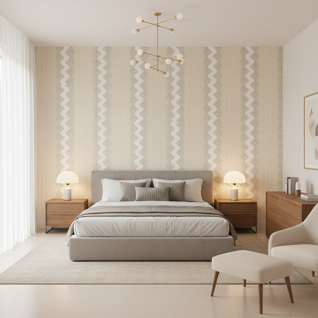 Whitaker Print Grey/Sand — Bedroom Room Setting