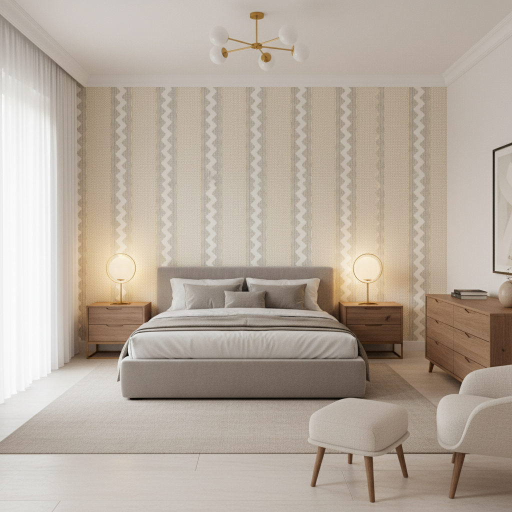 Whitaker Print Grey/Sand — Bedroom Room Setting