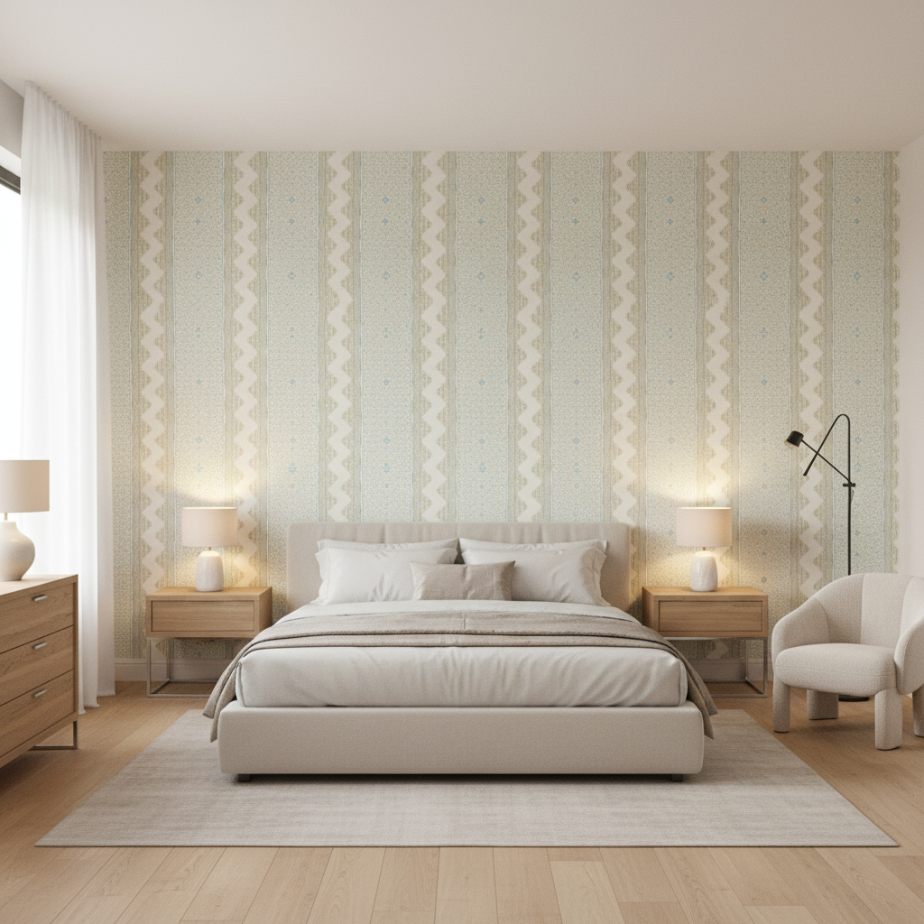 Whitaker Print Sage/Aqua — Bedroom Room Setting