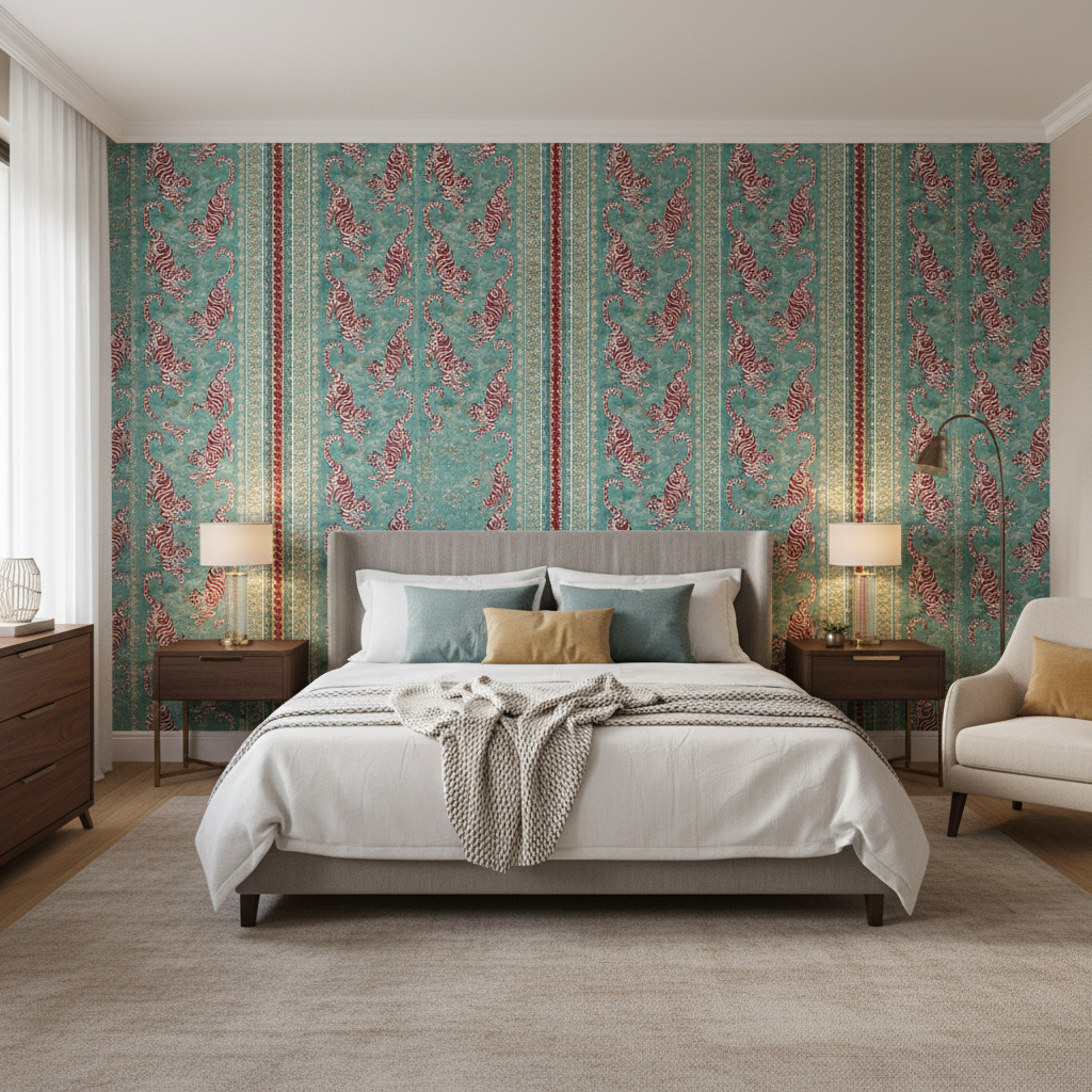 Bongol Print Aqua — Bedroom Room Setting