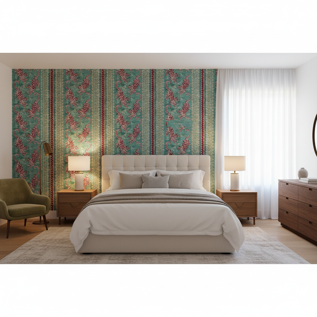 Bongol Print Aqua — Bedroom Room Setting
