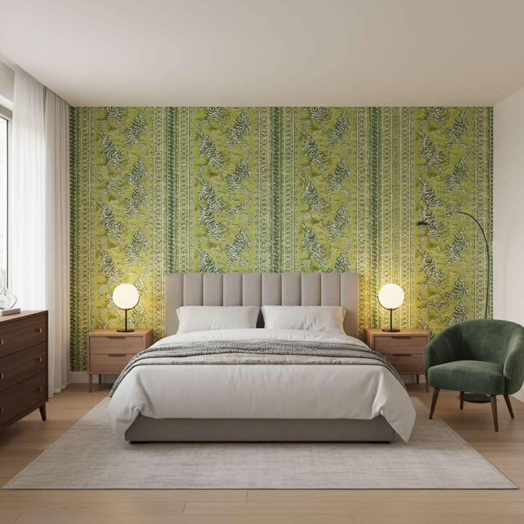 Bongol Print Kiwi — Bedroom Room Setting