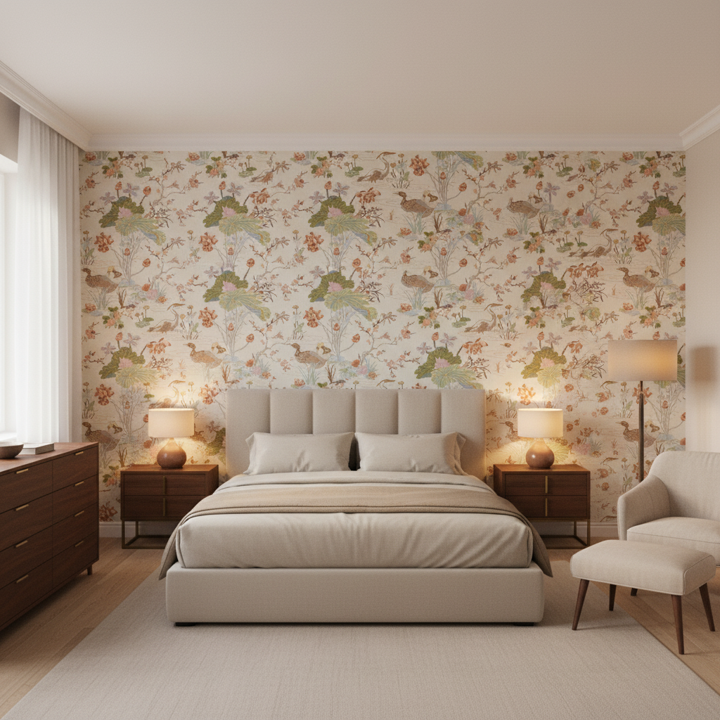 Luzon Print Apricot — Bedroom Room Setting
