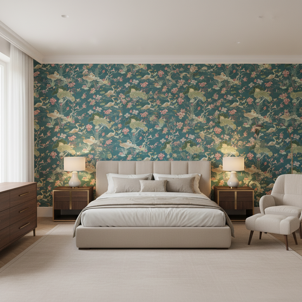Luzon Print Lagoon — Bedroom Room Setting