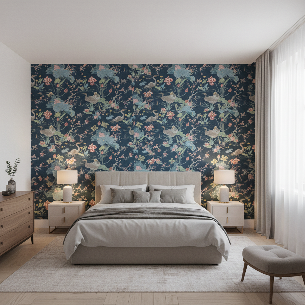 Luzon Print Sapphire — Bedroom Room Setting