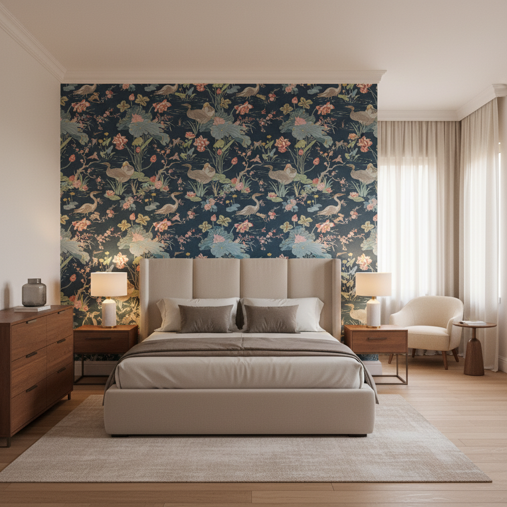 Luzon Print Sapphire — Bedroom Room Setting