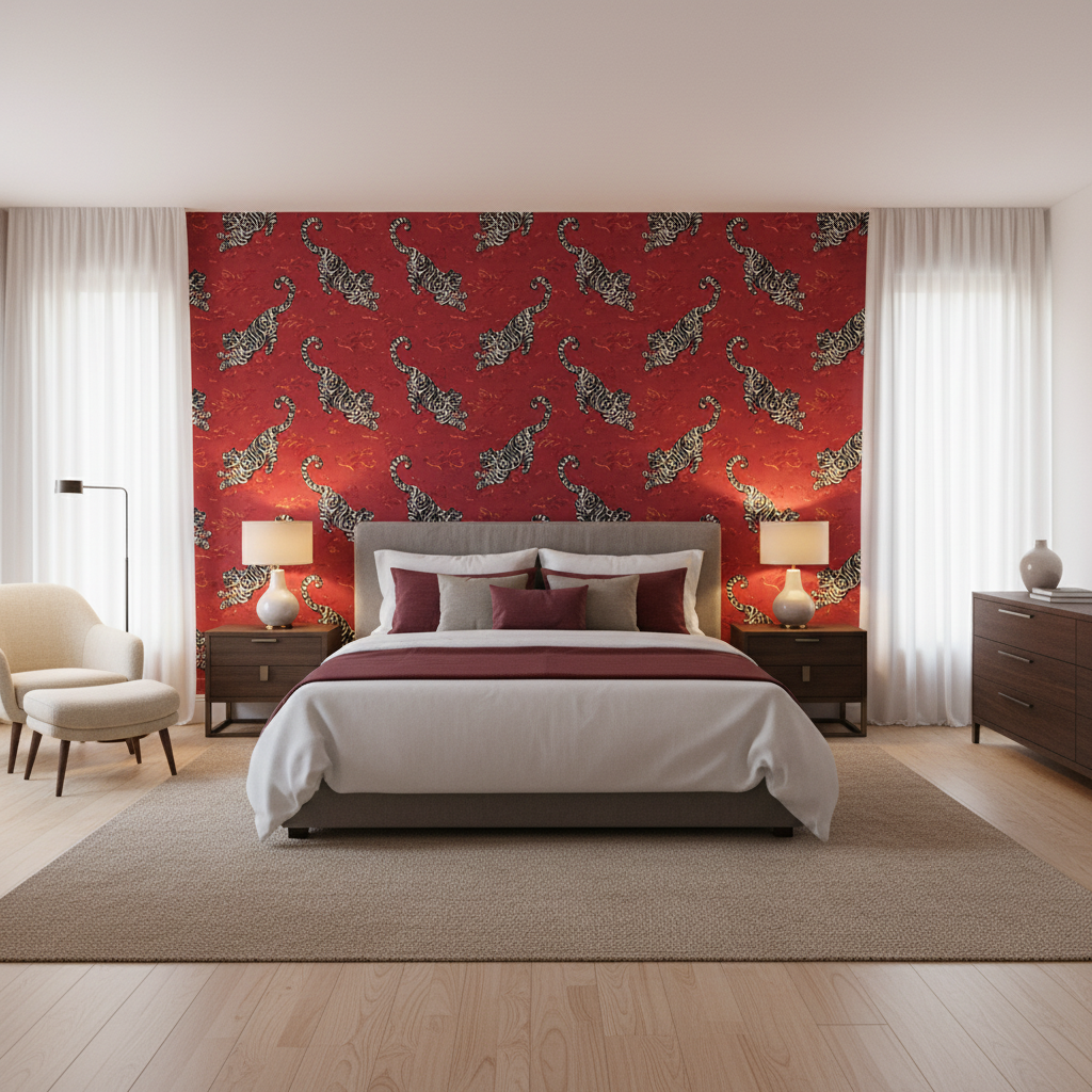 Bongol Velvet Crimson — Bedroom Room Setting