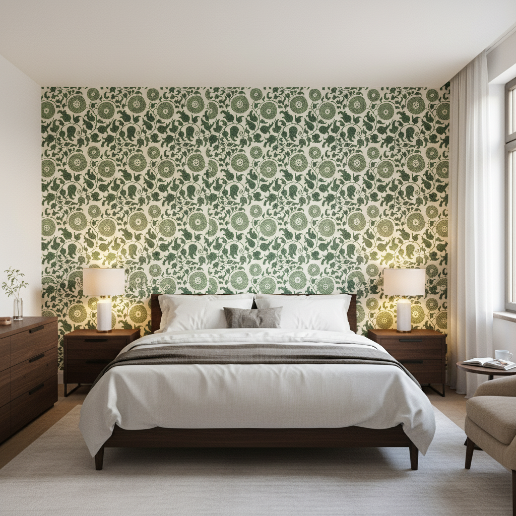 Eldora Print Juniper/Leaf — Bedroom Room Setting