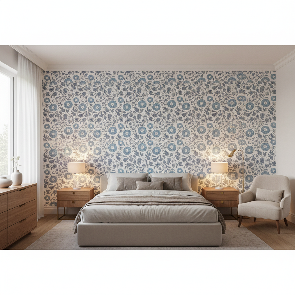 Eldora Print Slate — Bedroom Room Setting