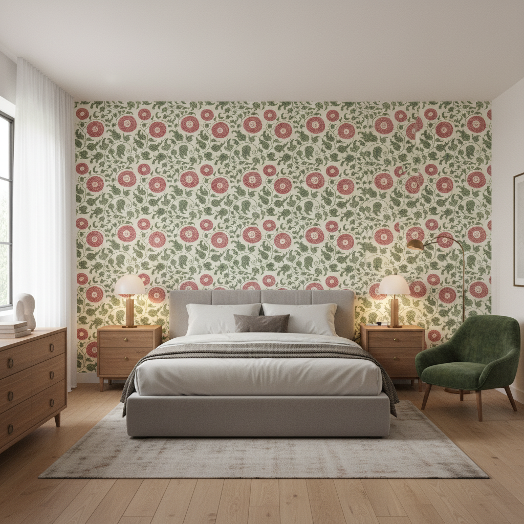 Eldora Print Leaf/Rose — Bedroom Room Setting