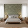 Acanthus Damask Loden — Bedroom Room Setting