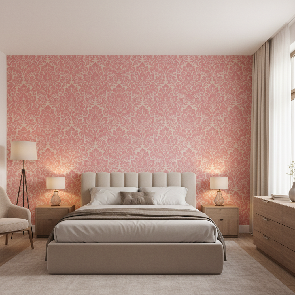 Acanthus Damask Berry — Bedroom Room Setting
