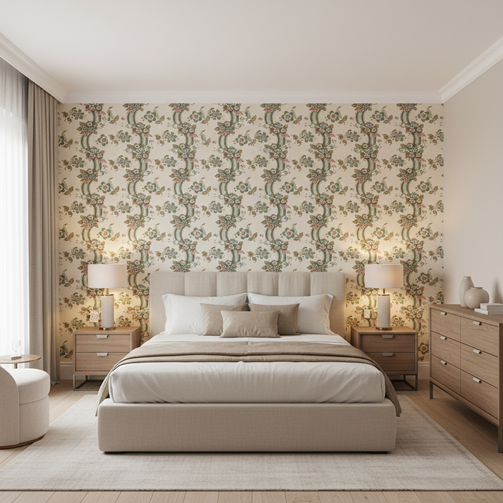 Benday Print Green/Rose — Bedroom Room Setting