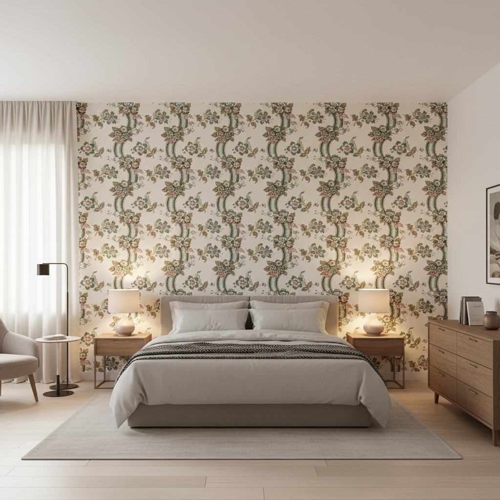 Benday Print Green/Rose — Bedroom Room Setting
