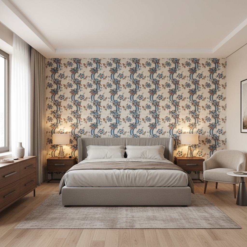Benday Print Denim/Berry — Bedroom Room Setting