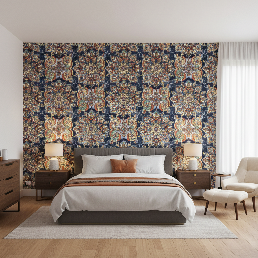 Granada Print Denim — Bedroom Room Setting