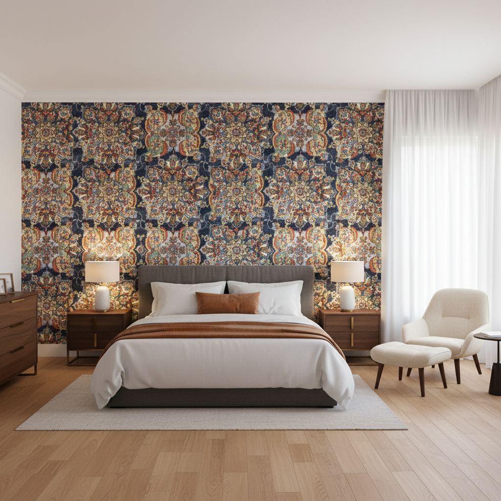 Granada Print Denim — Bedroom Room Setting