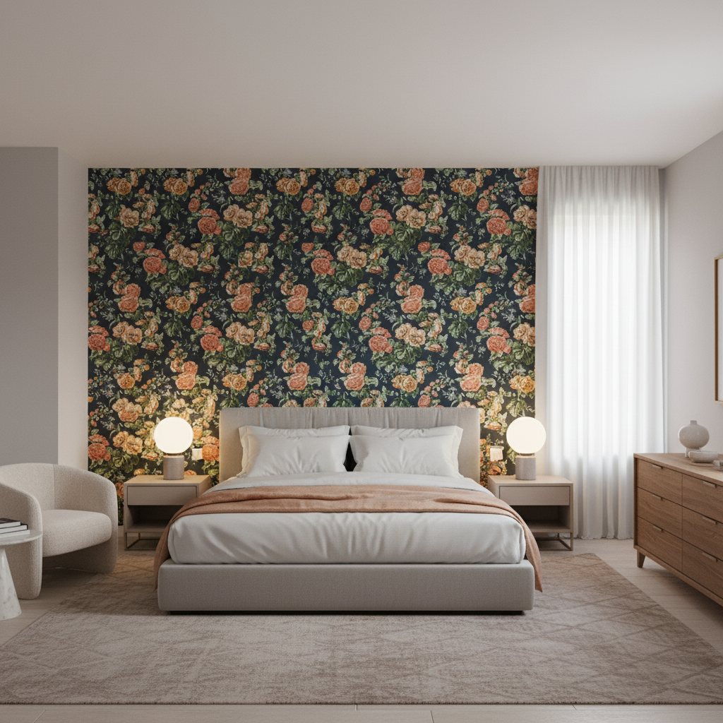 Upton Cotton Navy/Coral — Bedroom Room Setting