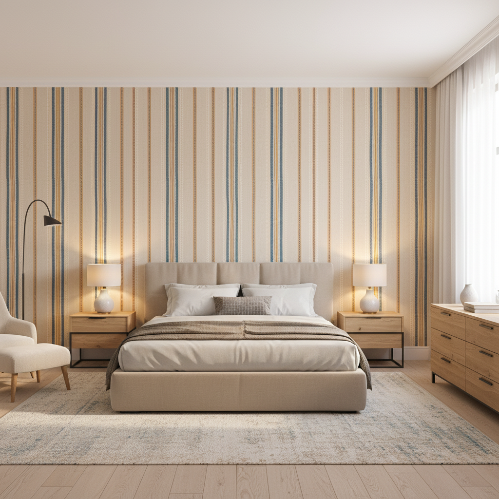 Nautique Emb Denim/Gold — Bedroom Room Setting