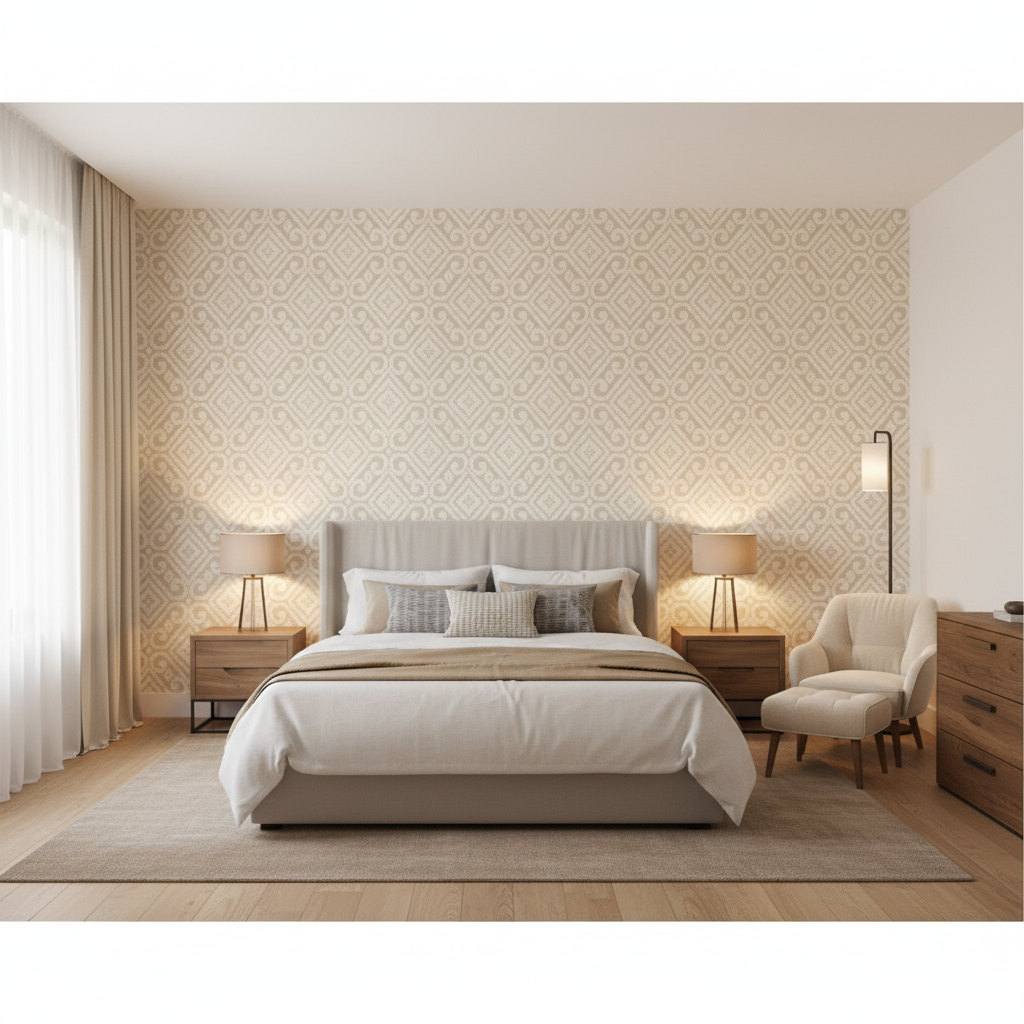 Prado Weave Pearl — Bedroom Room Setting