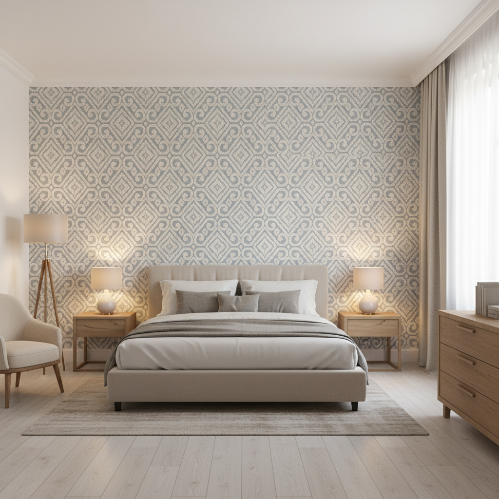 Prado Weave Sky — Bedroom Room Setting
